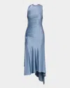 Victoria Beckham Womens Stone Twist Asymmetric-hem Woven Midi Dress In Blue