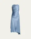 Victoria Beckham Womens Stone Twist Asymmetric-hem Woven Midi Dress In Blue