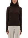 Victoria Beckham Slim-fit Turtleneck Shirt In Rich Merino Wool In Brown