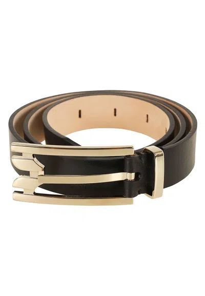 Victoria Beckham Slim Leather Belt With Polished Gold-tone Buckle In Black
