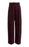 Victoria Beckham Slim Sculptural Wool Trouser In Burgundy