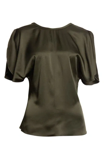 Victoria Beckham Slit Draped Sleeve Crepe Back Satin Top In Green