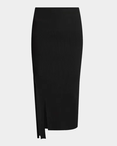 Victoria Beckham Slits-hem Rib Midi Skirt In Black