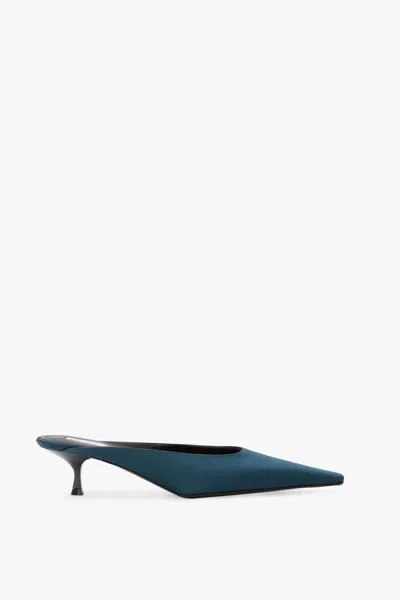 Victoria Beckham Sloane Mule 45 In Teal Blue Satin In Green
