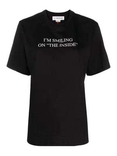 Victoria Beckham Womens Black Text-print Organic-cotton T-shirt