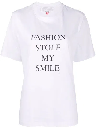 Victoria Beckham Slogan Printed Cotton T-shirt In White