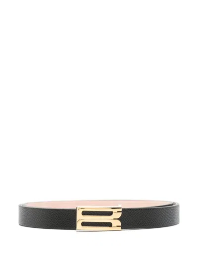 Victoria Beckham Small Grained-leather Belt In Black