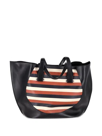 Pre-owned Victoria Beckham Small Tulip Striped Tote Bag In Black