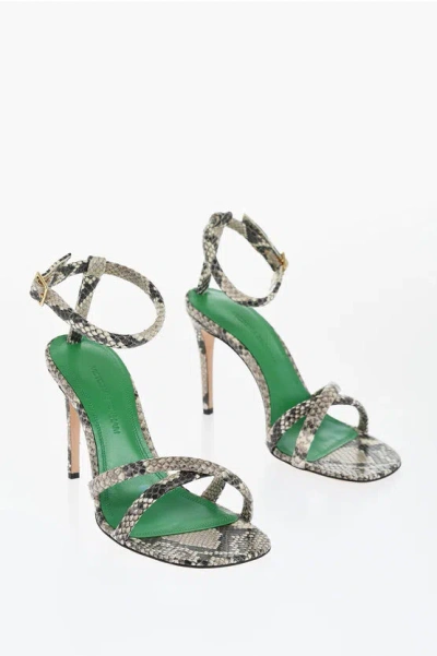 Victoria Beckham Snake Effect Leather Ankle-strap Sandals Heel 9cm In Gray