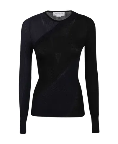 Victoria Beckham Spiral Ribbed-knit Top In Black