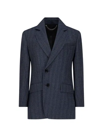 Victoria Beckham Split-collar Pinstriped Blazer In Blue