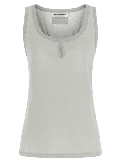 Victoria Beckham Split-front Cotton-linen Tank Top In Grey
