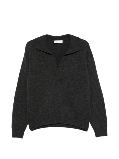 Victoria Beckham Spread-collar V-neck Sweater In Gray