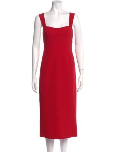 Pre-owned Victoria Beckham Square Neckline Midi Length Dress In Red