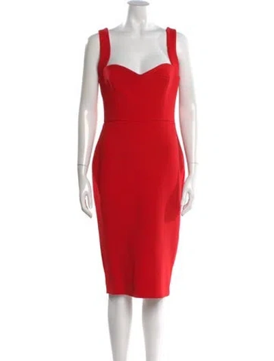 Pre-owned Victoria Beckham Square Neckline Midi Length Dress In Red