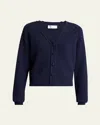 Victoria Beckham Stepped Hem V-neck Cashmere Wool Cardigan In Blue