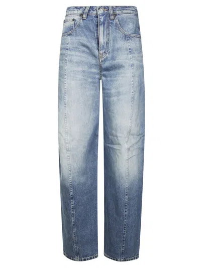 VICTORIA BECKHAM STRAIGHT-LEG BLUE DENIM JEANS WITH MID-RISE WAIST