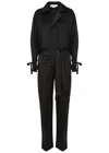 Victoria Beckham Satin Blouse With Belted Waist And Shawl Collar In Black