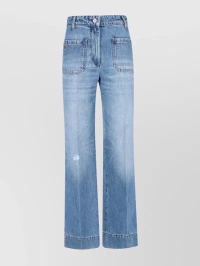 Victoria Beckham Straight Trousers With Belt Loops And Pockets In Blue