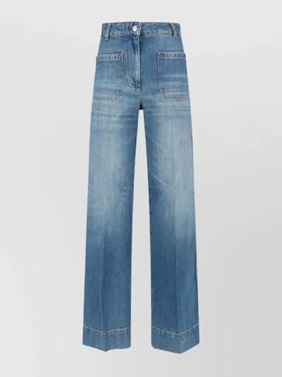 Victoria Beckham Straight Trousers With Pockets And Stitching In Blue