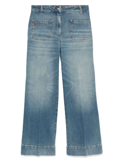 Victoria Beckham Stretch Jeans With Logo Patch In Blue