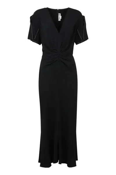 Victoria Beckham Ruched Midi Dress In Negre