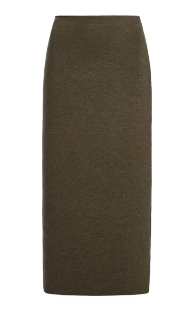 Victoria Beckham Stretch-merino Wool Midi Skirt In Green