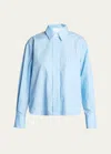 Victoria Beckham Cropped Long Sleeve Shirt In Marina / White