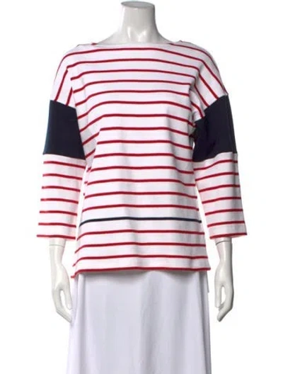 Pre-owned Victoria Beckham Striped Bateau Neckline Sweater In White