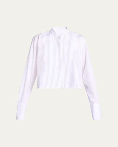 Victoria Beckham Striped Bib-front Crop Tux Shirt In White