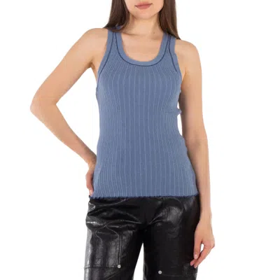 Victoria Beckham Striped Logo Patch Fine-knit Top In Blue