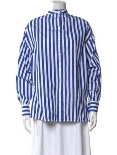 Pre-owned Victoria Beckham Striped Long Sleeve Blouse In White