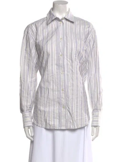 Pre-owned Victoria Beckham Striped Long Sleeve Button-up Top In Blue