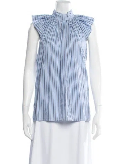 Pre-owned Victoria Beckham Striped Mock Neck Blouse In Blue