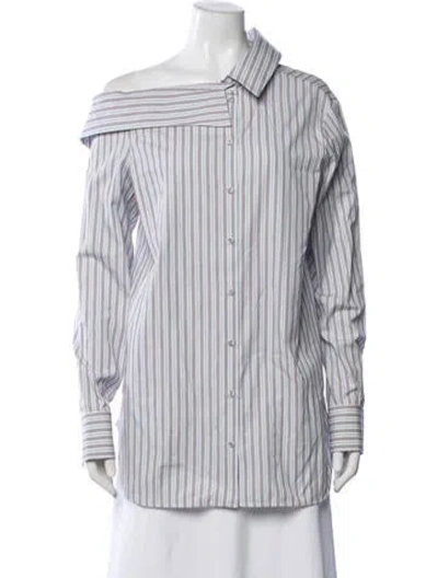 Pre-owned Victoria Beckham Striped Off-the-shoulder Button-up Top In White