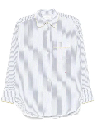 Victoria Beckham Striped Pajama-style Shirt In 白色