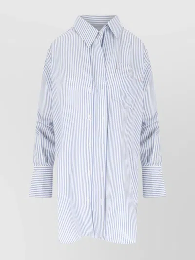 Victoria Beckham Striped Pocket Detail Casual Top In Light Blue