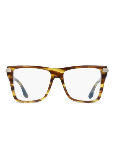 Victoria Beckham Striped Rectangle Glasses In Brown
