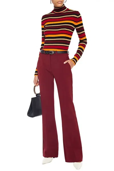Victoria Beckham Striped Ribbed Wool Blend Turtleneck Sweater In Red In Multi