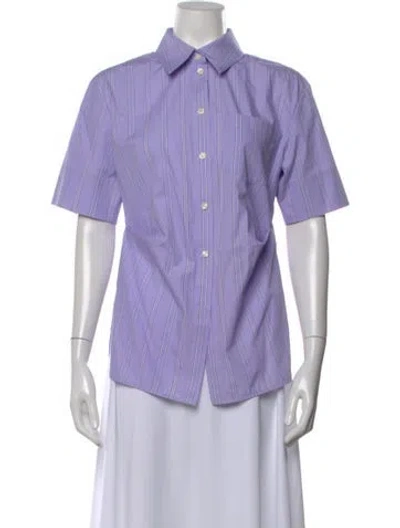 Pre-owned Victoria Beckham Striped Short Sleeve Button-up Top In Purple