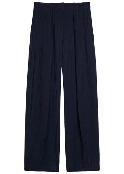 Victoria Beckham Striped Straight-leg Chiffon Trousers In Blue