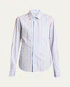Victoria Beckham Striped Tab Detail Shirt In Blue