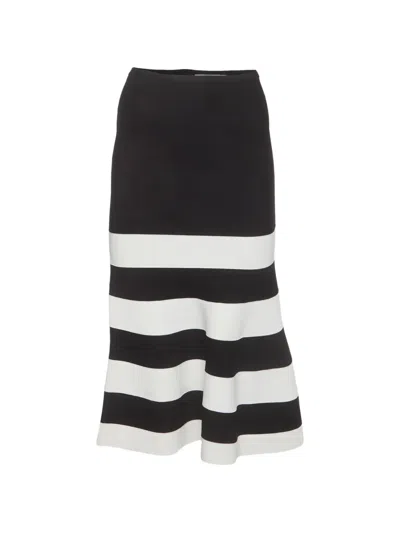 Pre-owned Victoria Beckham Striped Trumpet Midi Skirt In Black