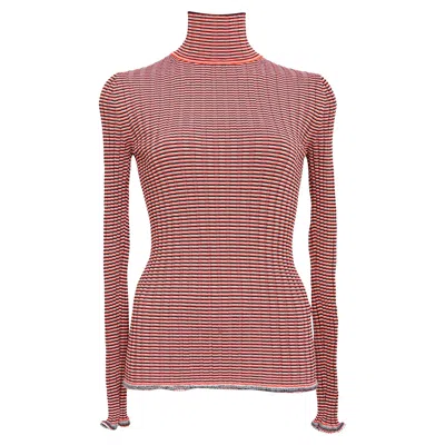 Victoria Beckham Striped Turtleneck Sweater In Multicolor Viscose In Pink