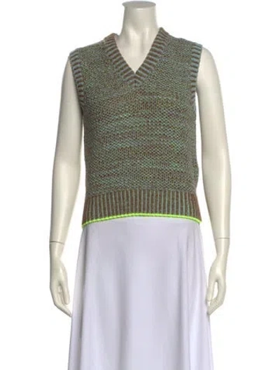 Pre-owned Victoria Beckham Striped V-neck Sweater In Green