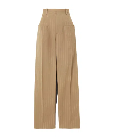Victoria Beckham Striped Wool Wide-leg Casual Pants In Brown