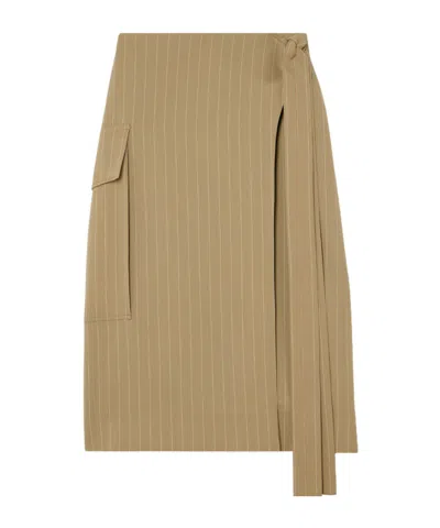 Victoria Beckham Striped Wrap Midi Skirt In Gray