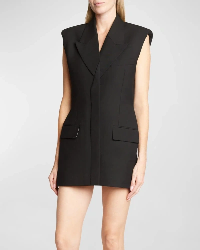 Victoria Beckham Strong-shoulder Sleeveless Tailored Mini Dress In Black