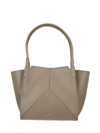 Victoria Beckham Structured Calf Leather Tote Bag With Geometric Design In Grey