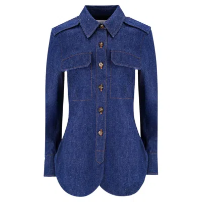Pre-owned Victoria Beckham Structured Longline Denim Shirt In Purple